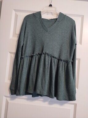 Peach Love California Waffle Knit Ruffle Top - Sage Green